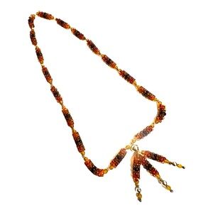 Vintage Boho Beaded Necklace with Tassles, Earthtones